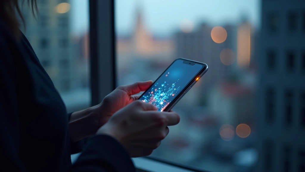 Išmanusis telefonas rankose, rodantis AI programą veikiančią įrenginyje
